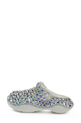 Rhinestone-Embellished Rubber Sling Back Slip On Platform Clogs - White